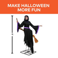 8 Ft. Animated Light-Up Hovering Witch with Broom & Wand Halloween Decoration