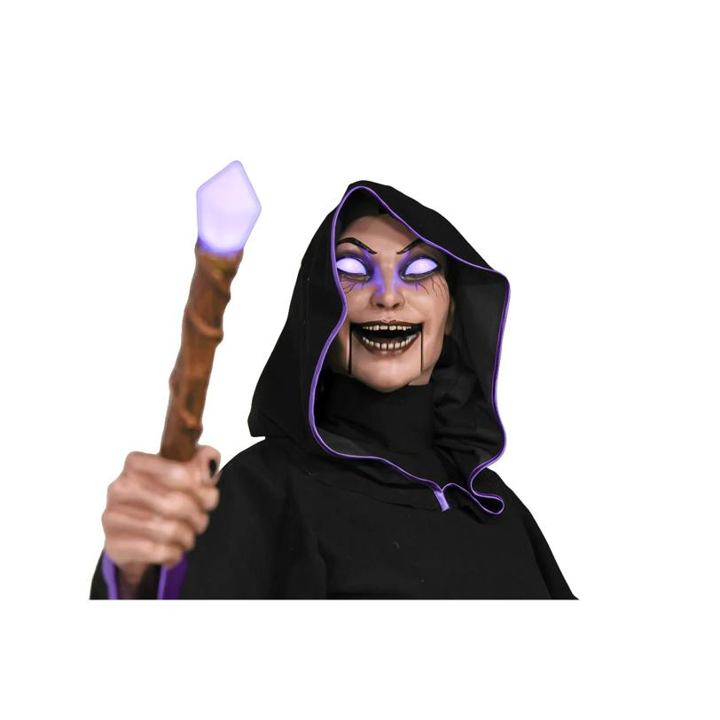 8 Ft. Animated Light-Up Hovering Witch with Broom & Wand Halloween Decoration
