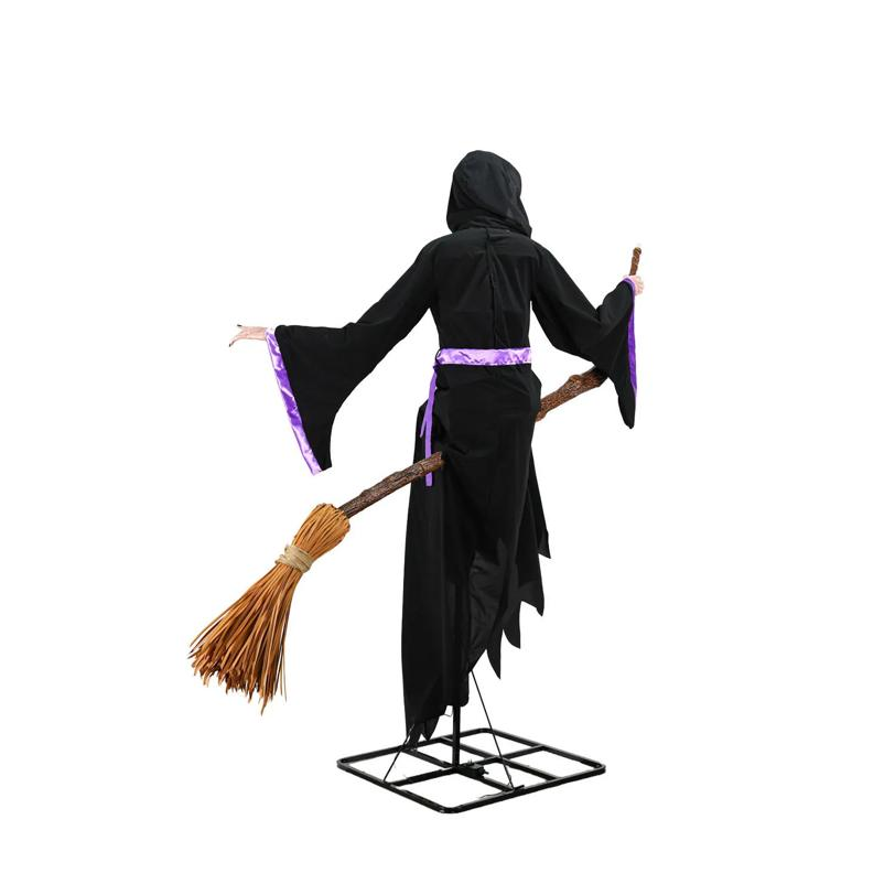 8 Ft. Animated Light-Up Hovering Witch with Broom & Wand Halloween Decoration