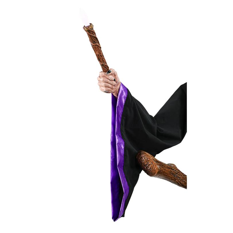 8 Ft. Animated Light-Up Hovering Witch with Broom & Wand Halloween Decoration