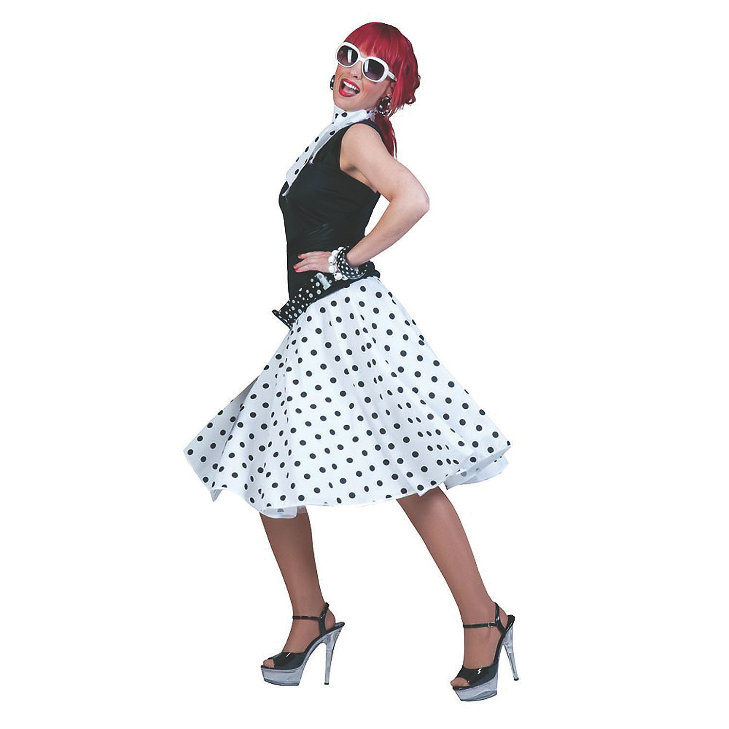Sock Hop Skirt Scarf White Black Costume