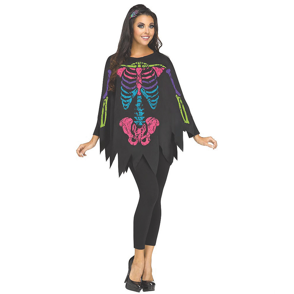 Poncho Skeleton Color Ad One S Costume