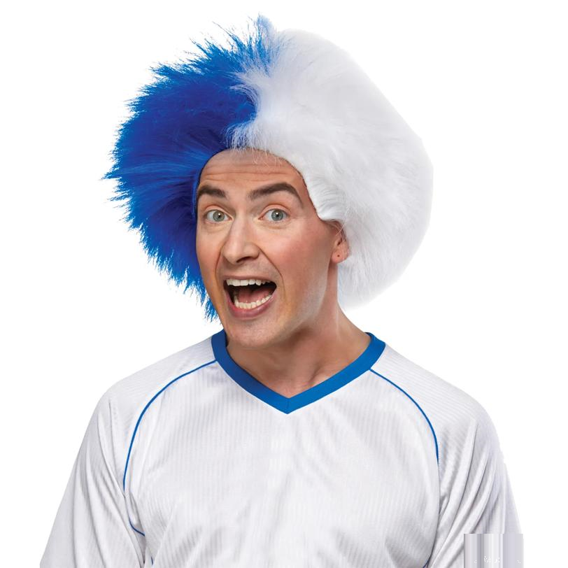 Blue And Opaque White Sports Wig