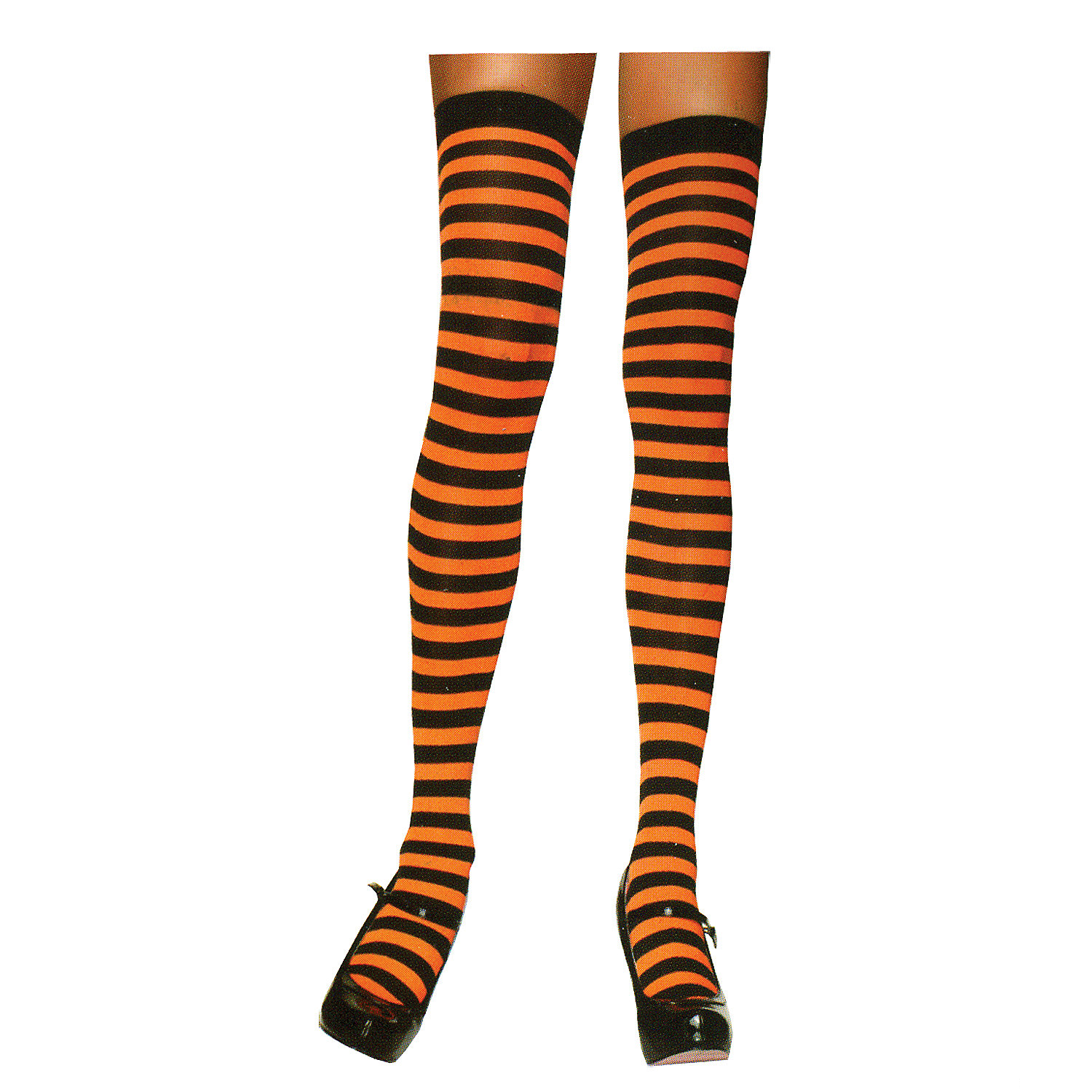 Stockings Thigh High Striped Black/Orange