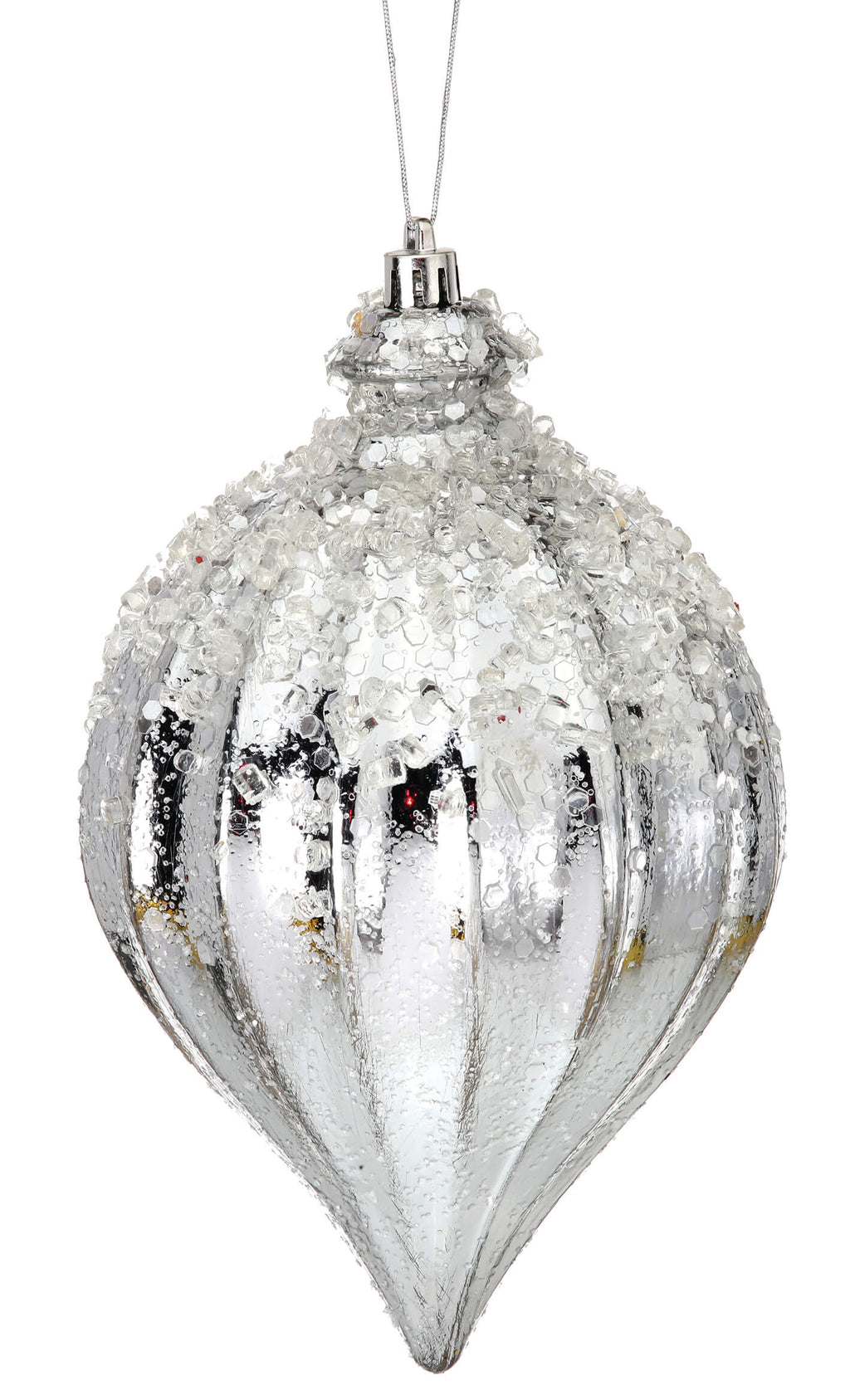 7" Metallic Ridged Iced Kismet Finial Ornament - Silver