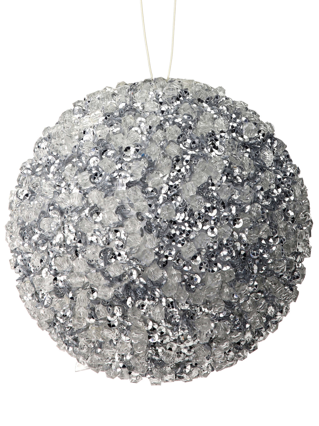 5.5" Diamond Ice Bead Ball Ornament - Silver