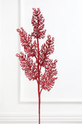 31" Red Sequin Coral Leaf Spray