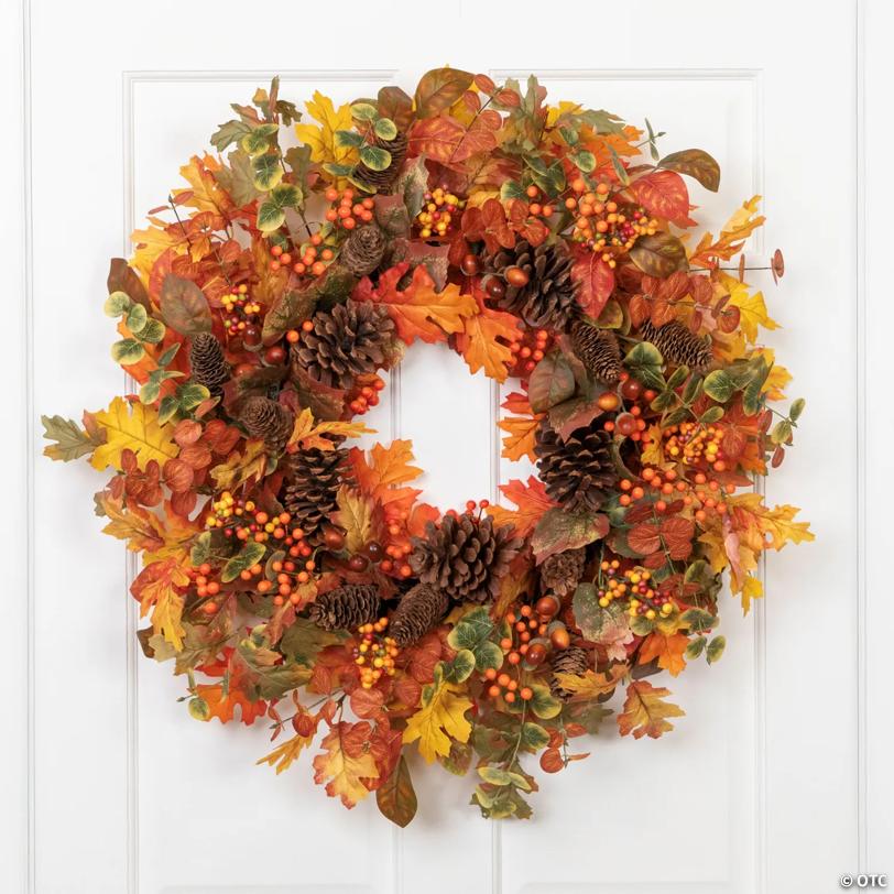 Maple Leaves and Pinecone Fall Harvest Artificial Wreath - 30" - Unlit