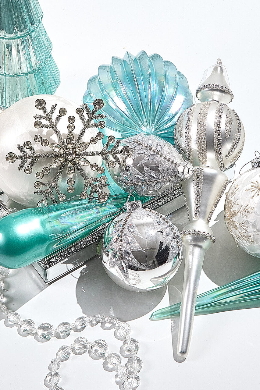 6.75" Northern Sky Blue Pleated Glass Ball Ornament