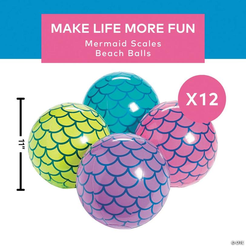Medium Inflatable 11" Mermaid Scales Vinyl Beach Balls – 12 Pc.