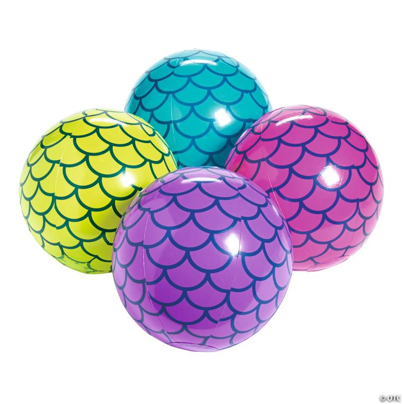 Medium Inflatable 11" Mermaid Scales Vinyl Beach Balls – 12 Pc.