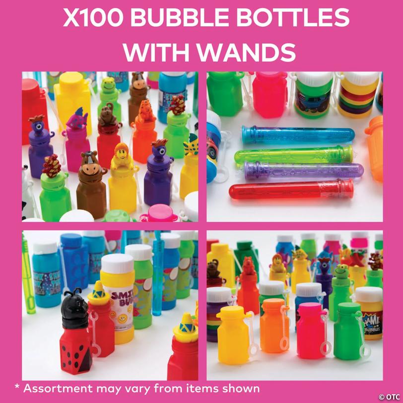 Mega Bulk 108 Pc. Plastic Bubble Bottle Assortment with Wands