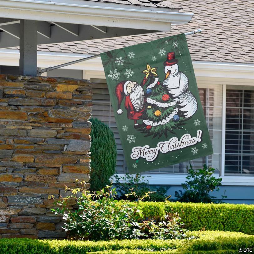 Merry Christmas Santa and Snowman Outside House Flag 28" x 40