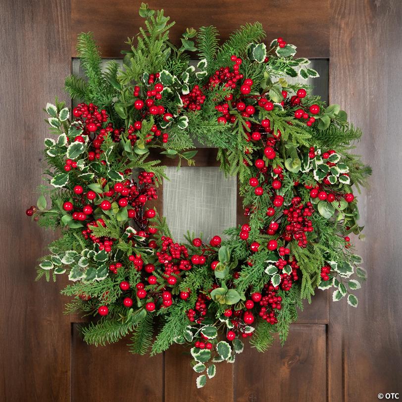 MiPropered Pine  Cedar and Berries Artificial Christmas Wreath - 30" - Unlit