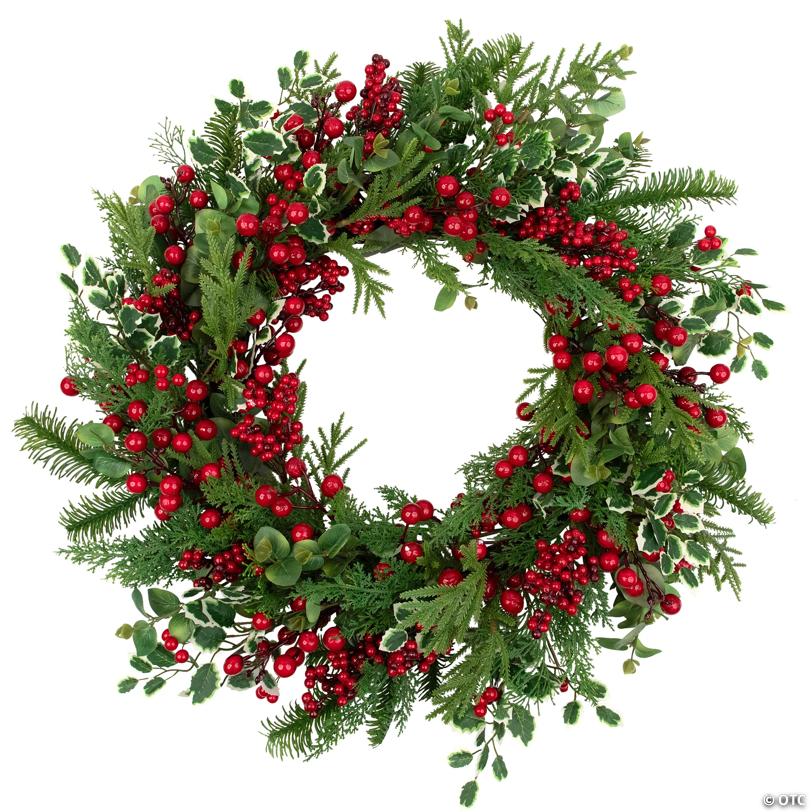 MiPropered Pine  Cedar and Berries Artificial Christmas Wreath - 30" - Unlit