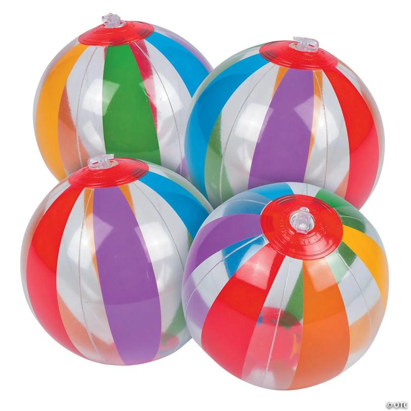 Mini Inflatable 5" Clear Rainbow Beach Balls - 12 Pc.