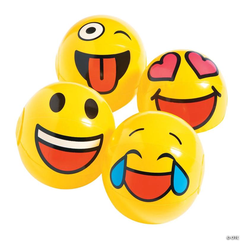 Mini Inflatable 5" Emoji Faces Vinyl Beach Balls – 12 Pc.