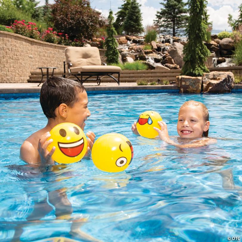 Mini Inflatable 5" Emoji Faces Vinyl Beach Balls – 12 Pc.
