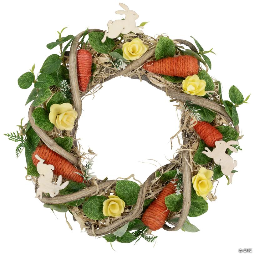 Mixed Floral and Carrots Artificial Easter Wreath - 11.5