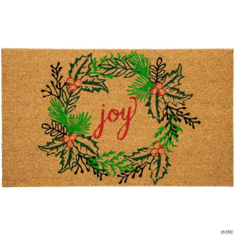 Natural Coir "Joy" Wreath Christmas Doormat 18" x 30
