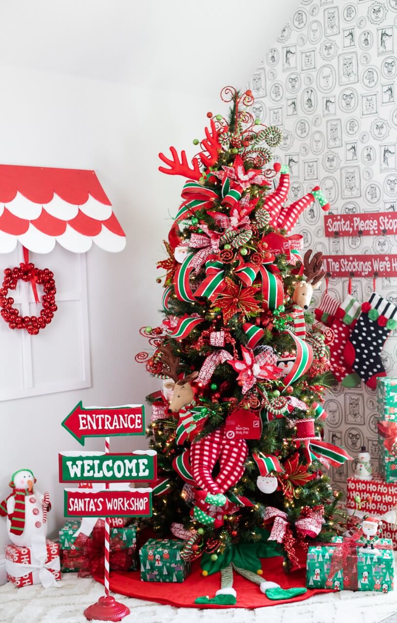 34” x 13" Frost Snowflake Plaid Velvet Poinsettia Stem