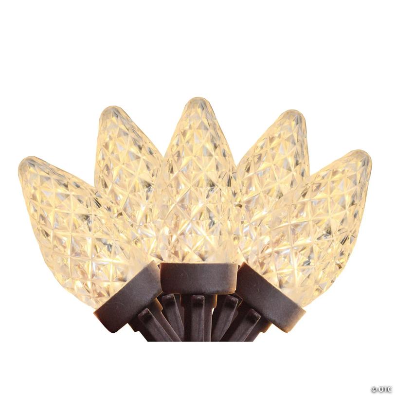 Northlight 100 Warm White LED Faceted C7 Christmas Lights - 66 ft Brown Wire