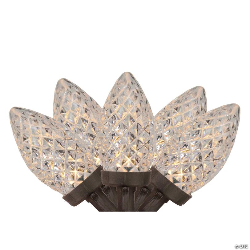 Northlight 100 Warm White LED Faceted C9 Christmas Lights - 66 ft Brown Wire
