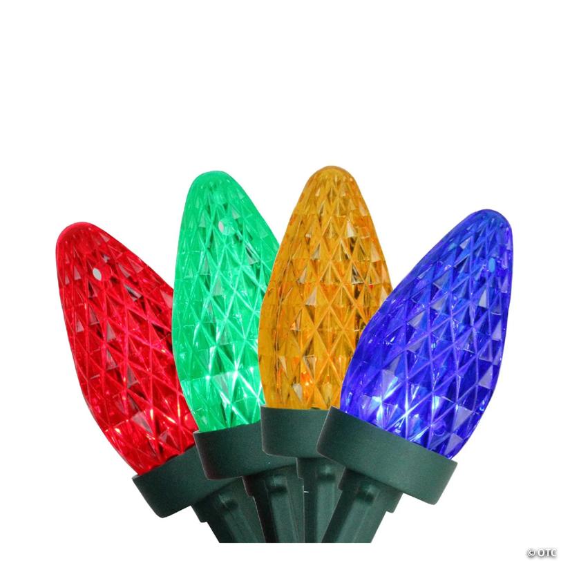 Northlight 100ct Multi-Color Faceted LED C7 Christmas Lights  66ft Green Wire