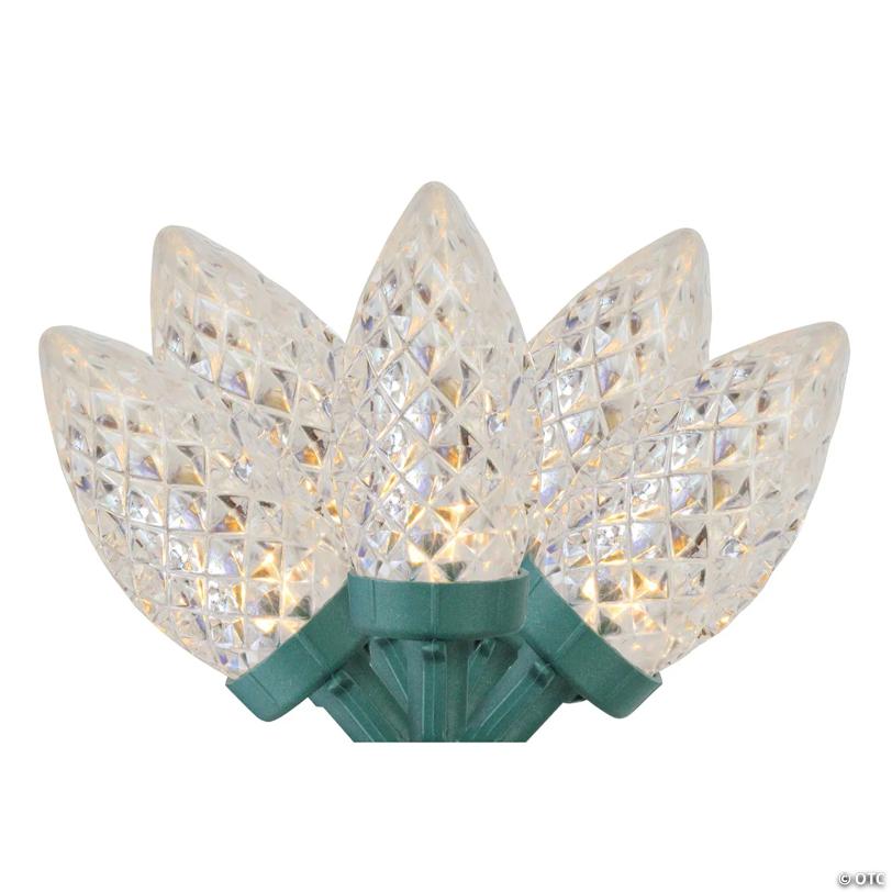 Northlight 100ct Warm White LED Faceted C7 Christmas Lights  66ft Green Wire