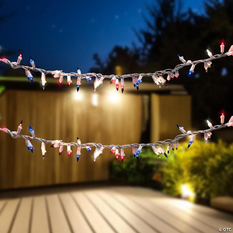 Northlight 105-Count Red  Clear and Blue Patriotic Mini Light Garland  5.6' White Wire
