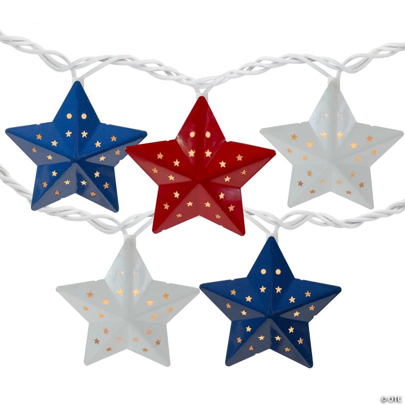 Northlight 10-Count Red and Blue Fourth of July Star String Light Set  7.25ft White Wire