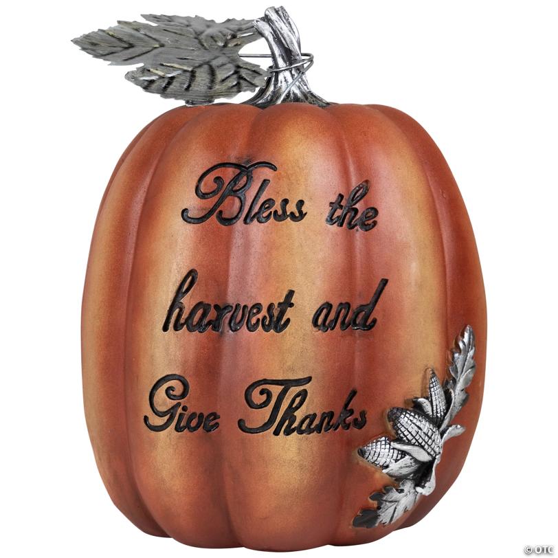 Northlight 10" Bless the Harvest and Give Thanks Thanksgiving Table Top Pumpkin