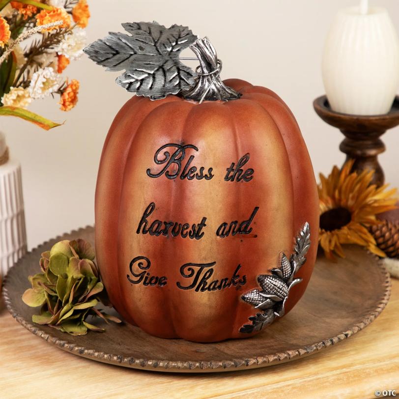 Northlight 10" Bless the Harvest and Give Thanks Thanksgiving Table Top Pumpkin