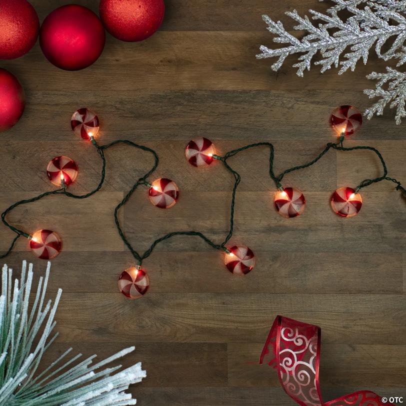Northlight 10 Count Peppermint Candy Christmas Light Set  6ft Green Wire