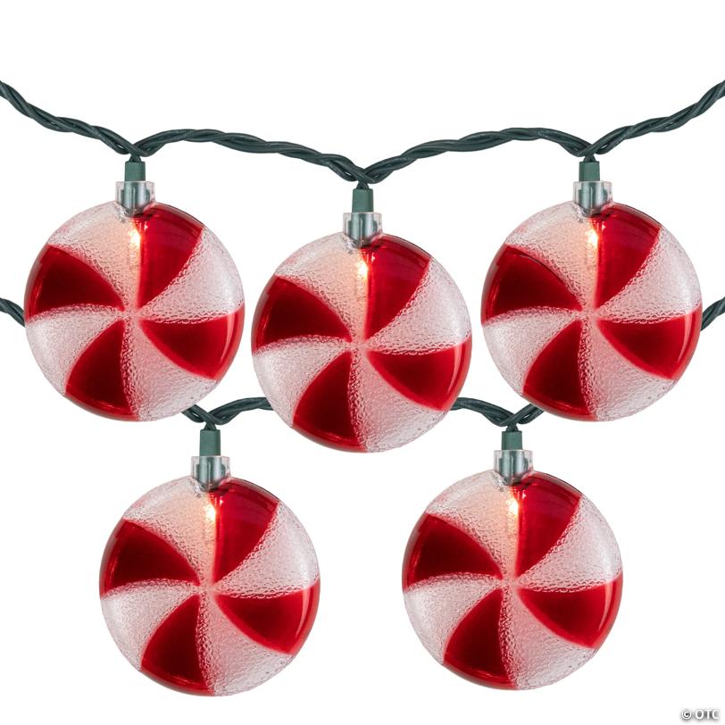 Northlight 10 Count Peppermint Candy Christmas Light Set  6ft Green Wire