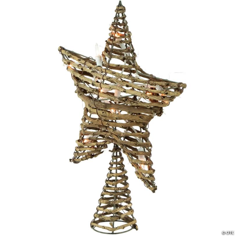 Northlight 11.5" Lighted Rattan Star Christmas Tree Topper - Clear Lights