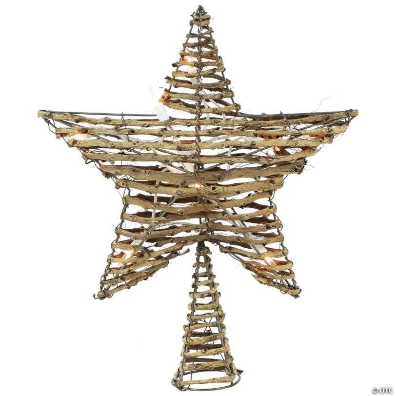Northlight 11.5" Lighted Rattan Star Christmas Tree Topper - Clear Lights
