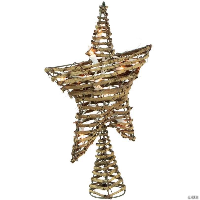 Northlight 11.5" Lighted Rattan Star Christmas Tree Topper - Clear Lights
