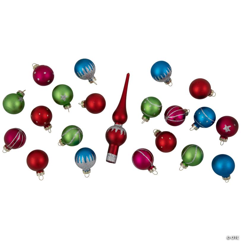 Northlight 1.25" Glass Christmas Decorations and Tree Topper, Set of 20
