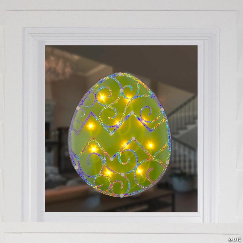 Northlight 12" Lighted Green Easter Egg Window Silhouette Decoration