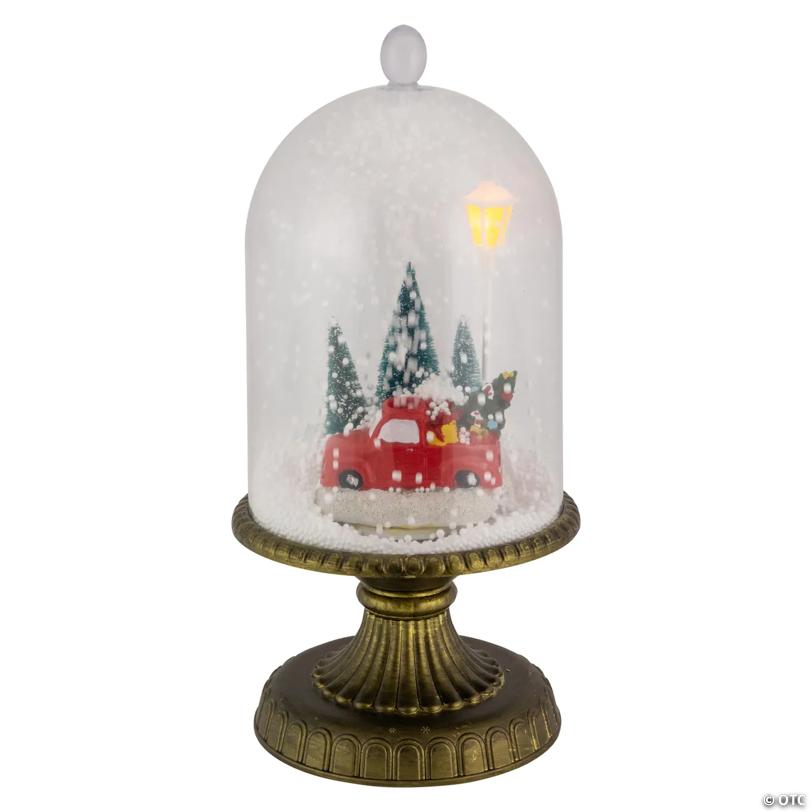 Northlight 13.5" LED Lighted Snowing Musical Retro Truck Under Cloche Christmas Decoration