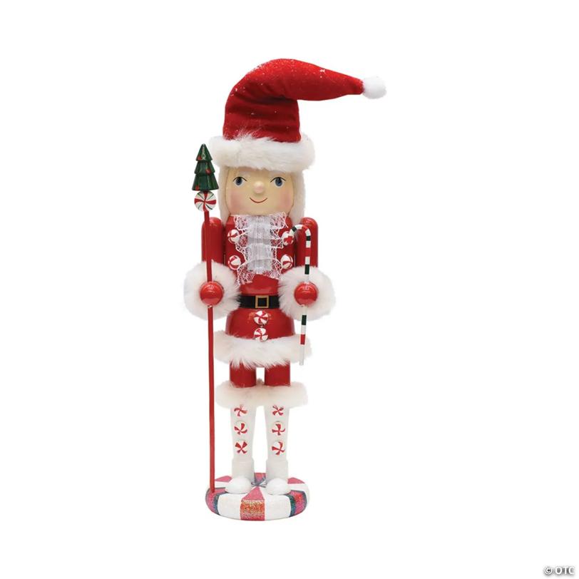 Northlight 13.75" Red and White Peppermint Twist Mrs. Claus Wooden Christmas Nutcracker