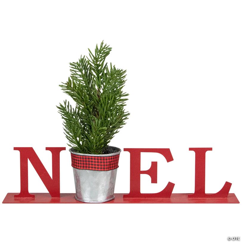 Northlight 13" Red "NOEL" Potted Faux Pine in Metal Planter Christmas Tabletop Plaque
