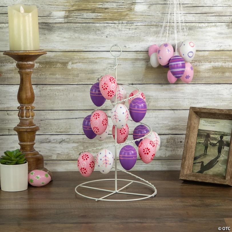 Northlight 14.25" White and Purple Floral Cut Out Easter Egg Tree