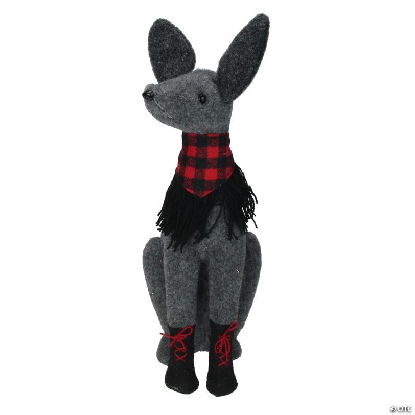 Northlight 14.5" Gray and Red Sitting Dog with Plaid Collar Christmas Decoration