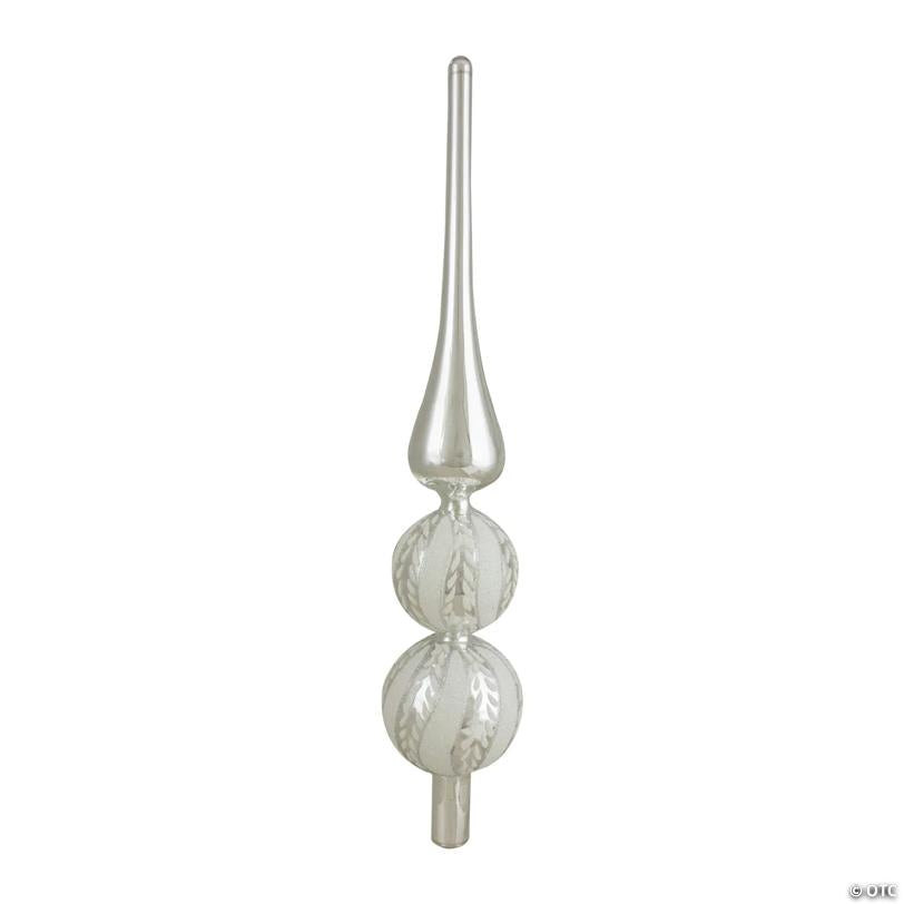 Northlight 14.75" Silver and White Glitter Glass Finial Christmas Tree Topper