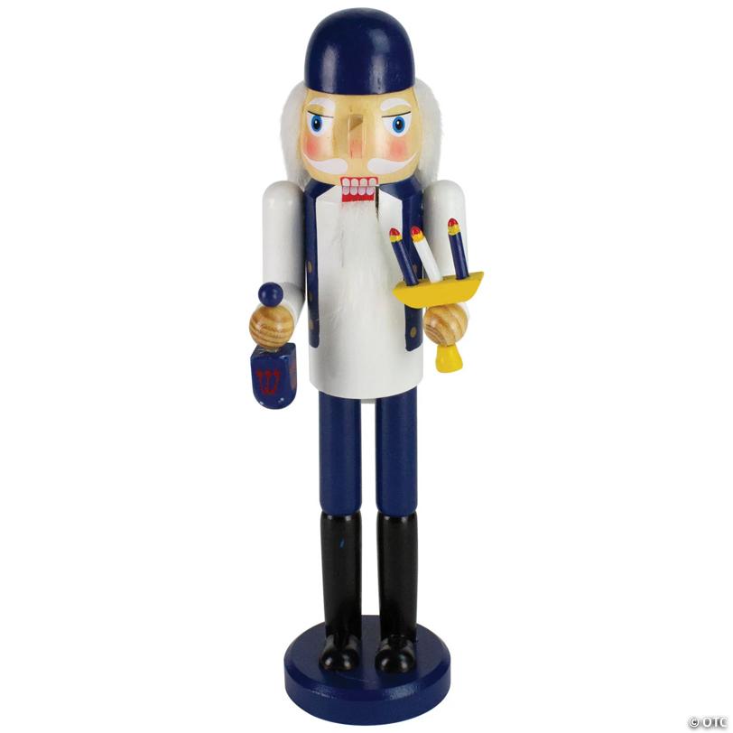 Northlight 14" Wooden Hanukkah Nutcracker with Menorah and Dreidel