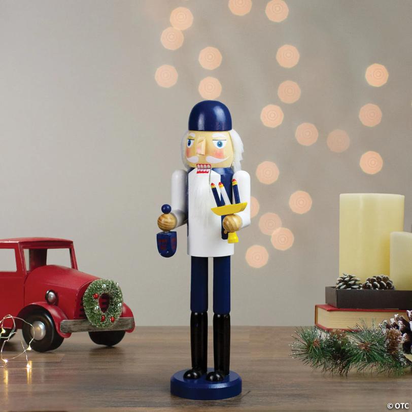 Northlight 14" Wooden Hanukkah Nutcracker with Menorah and Dreidel