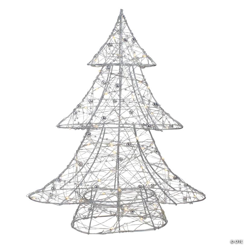 Northlight 15.25" LED Lighted B/O Silver Wire and Bead Christmas Tree - Warm White Lights