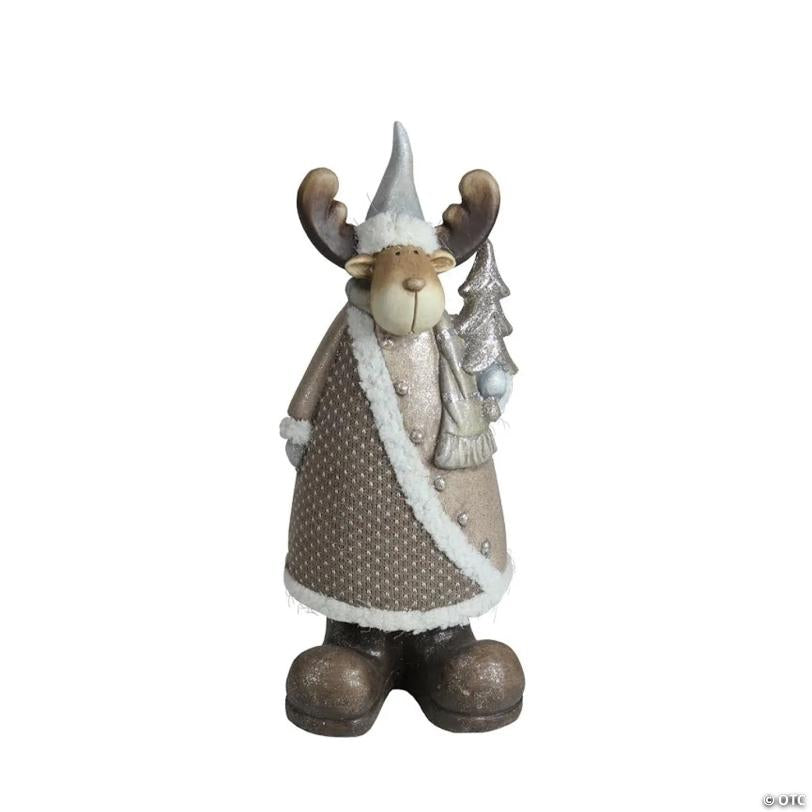 Northlight 15.75" Brown and White Reindeer with Christmas Tree Tabletop Figurine